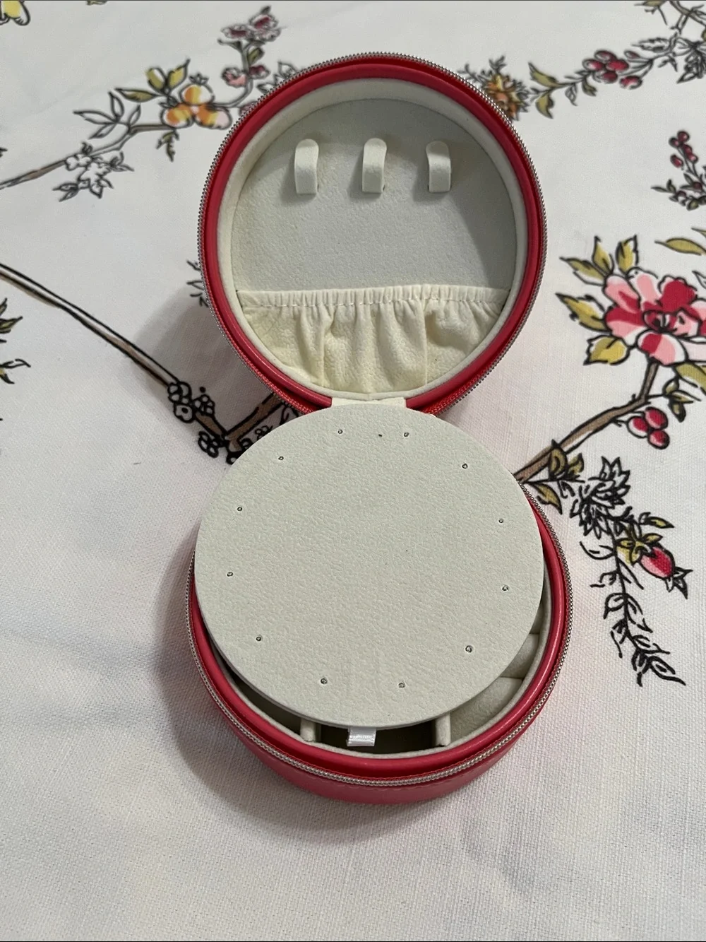 Round Pink Jewelry Case with Gold Hardware